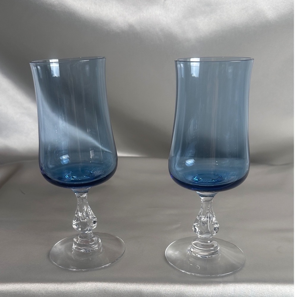Fostoria Distinction Light Blue Wine Glasses Set of 2 Vintage MCM Stemware 6.25"